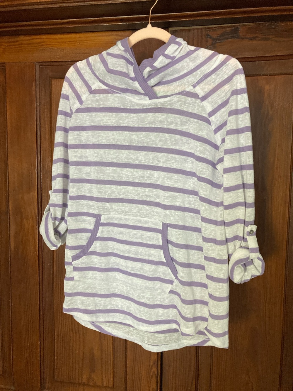 Earth Yoga Lavender White Striped Organic Cotton Blend Lightweight Hoodie
